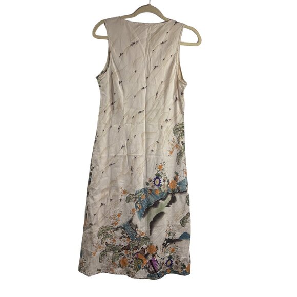 Vintage Citron Santa Monica Sleeveless Dress Midi Silk Blend Asian Motif Size M - Picture 4 of 7